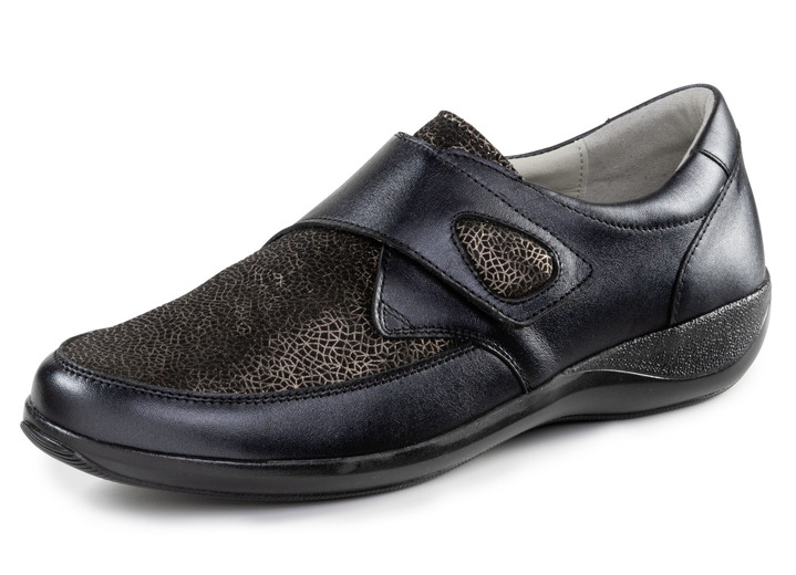 Komfortschuhe - ELENA EDEN Klettschuh aus schimmerndem Nappaleder, in Größe 036 bis 042, in Farbe SCHWARZ Ansicht 1