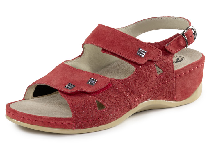 Komfortschuhe - Mubb Sandale mit Elastikeinsatz im Ballenbreich , in Größe 036 bis 042, in Farbe ROT Ansicht 1
