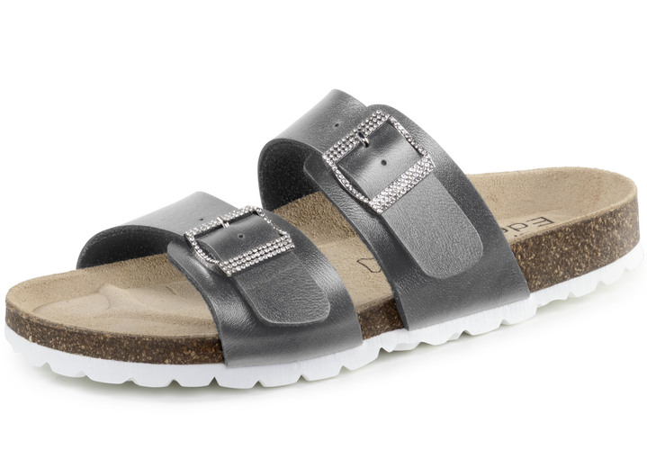 Komfortschuhe - ELENA EDEN Pantolette mit Glitzersteinchen verzierten Schließen, in Größe 036 bis 042, in Farbe ONYXSCHWARZ Ansicht 1