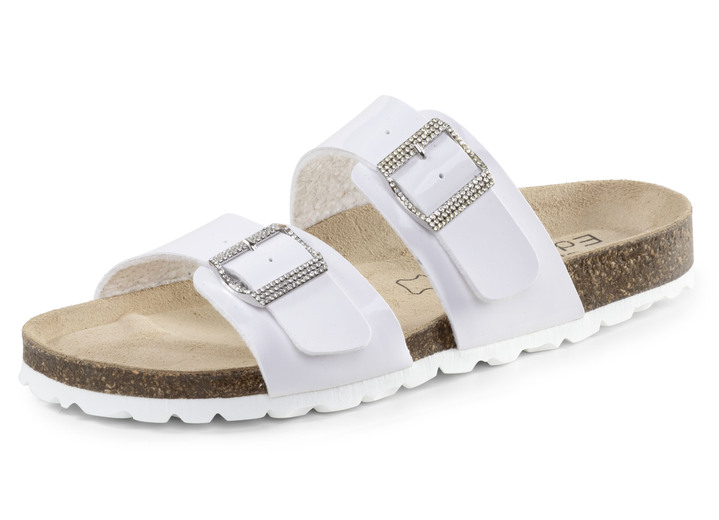 Komfortschuhe - ELENA EDEN Pantolette mit Glitzersteinchen verzierten Schließen, in Größe 036 bis 042, in Farbe WEISS Ansicht 1