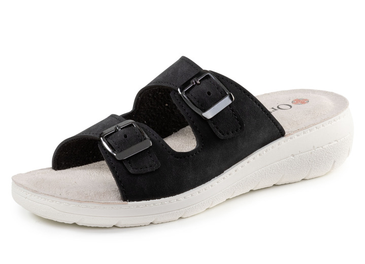 Komfortschuhe - Zweierpack Pantoletten aus Nubuk- und Nappasynthetik, in Größe 036 bis 042, in Farbe 1X SCHWARZ, 1X WEISS Ansicht 1