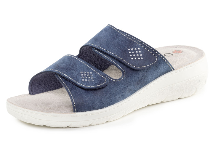 Komfortschuhe - Pantolette mit Glitzersteinchen, in Größe 036 bis 042, in Farbe JEANS Ansicht 1