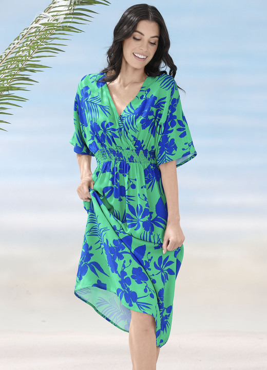Strandmode - Laurina Kleid mit überschnittenem V-Ausschnitt, in Größe 036 bis 054, in Farbe GRÜN-MARINE Ansicht 1