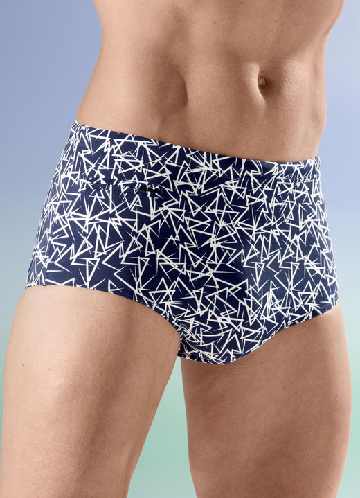 Bademode - Badehose in höherer Slipform, in Größe 004 bis 010, in Farbe MARINE-WEISS