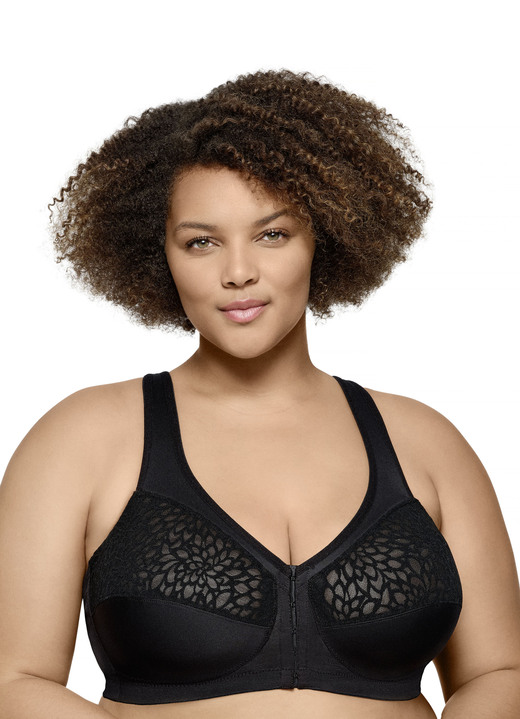 Soft-BH - Glamorise Stütz-BH mit praktischem Vorderverschluss, in Größe 090 bis 120, in Cup C, in Farbe SCHWARZ Ansicht 1