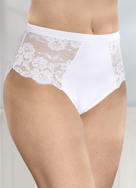 Slips - Laurina Viererpack Slips mit Elastikspitze, in Größe 036 bis 050, in Farbe WEISS Ansicht 1