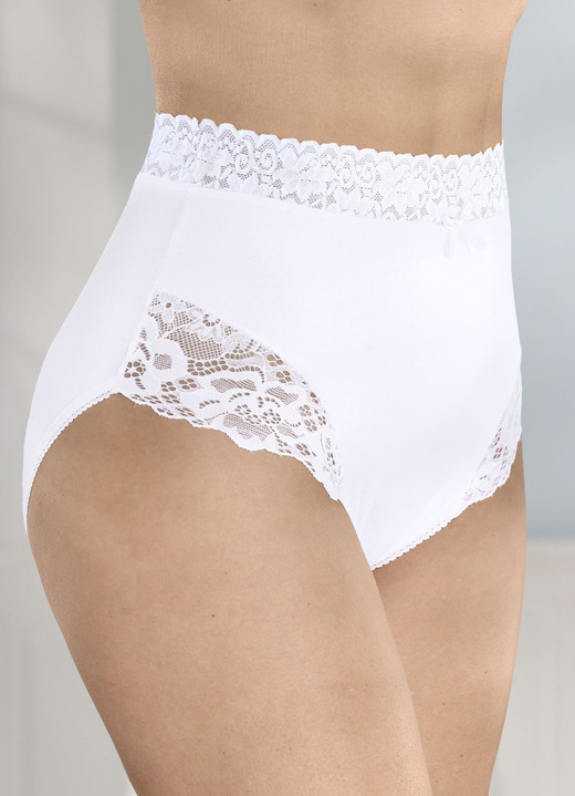 Slips - Laurina Viererpack Slips mit Elastikspitze, in Größe 038 bis 052, in Farbe WEISS Ansicht 1