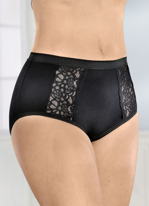 Slips - Viererpack Slips mit Spitzeneinsätzen, in Größe 038 bis 052, in Farbe 2X SCHWARZ, 2X WEISS Ansicht 1