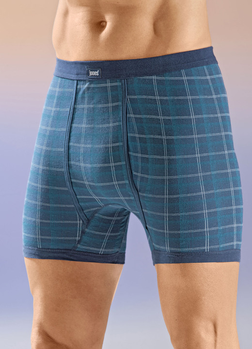 Unterwäsche - Viererpack Unterhosen mit Karodessin, in Größe 005 bis 014, in Farbe 2X MARINE-SMARAGD, 2X SMARAGD-MARINE Ansicht 1