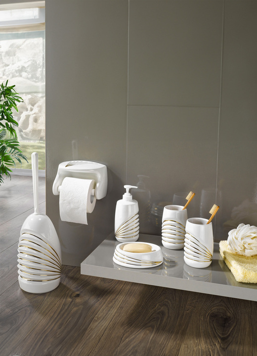 Accessoires - Bad-Accessoires aus Keramik, in Farbe WEISS-GOLD, in Ausführung Seifenschale