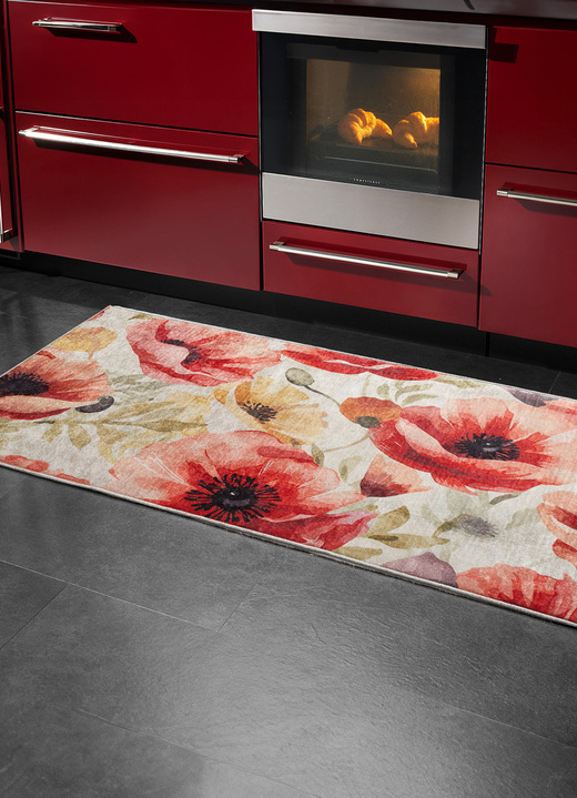 Modern - Küchenläufer und Küchenteppich mit Latex-Rückseite, in Größe 142 (Küchenläufer, 65x180 cm) bis 252 (Küchenteppich, 170x200 cm), in Farbe ROT Ansicht 1