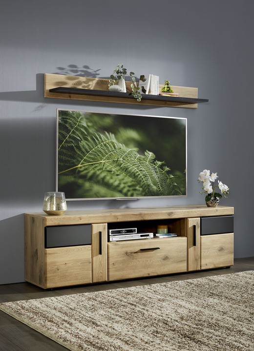 Hifi- &  TV-Möbel - TV-Longboard mit anthrazitfarbenen Elementen, in Farbe EICHE-ANTHRAZIT, in Ausführung TV-Longboard, klein
