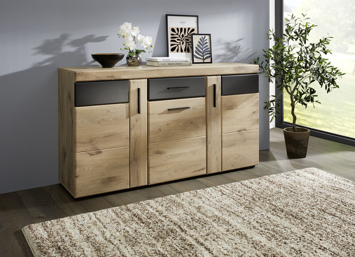 Sideboards & Kommoden - Kommode mit anthrazitfarbenen Elementen, in Farbe EICHE-ANTHRAZIT, in Ausführung Kommode, 3-türig Ansicht 1