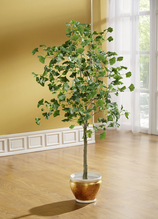 Kunst- & Textilpflanzen - Gingko-Baum im schwarzen Topf, in Farbe GRÜN, in Ausführung groß