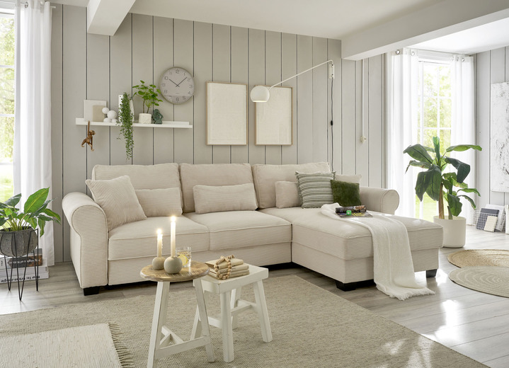 Funktions-Polstermöbel - Moderne Polsterecke mit Bettfunktion, in Farbe CREME Ansicht 1