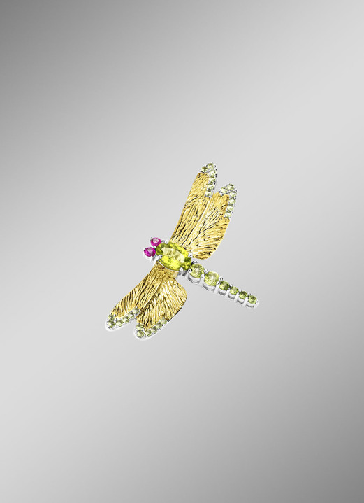 Damen-Modeschmuck -  Libellen-Anstecknadel in Silber, in Farbe  Ansicht 1