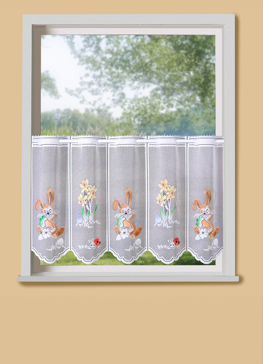 Tisch- & Fensterdekorationen - Handkolorierter Kurzstore, in Größe 788 (H45xB 96 cm) bis 858 (H60xB144 cm), in Farbe WEISS-BUNT