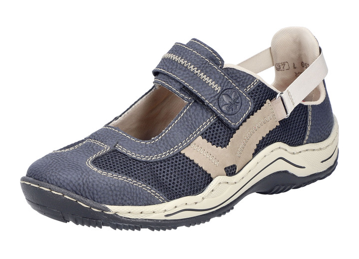 Mode - Rieker Slipper mit verstellbarer Klettspange, in Größe 036 bis 042, in Farbe MARINE-SAND Ansicht 1