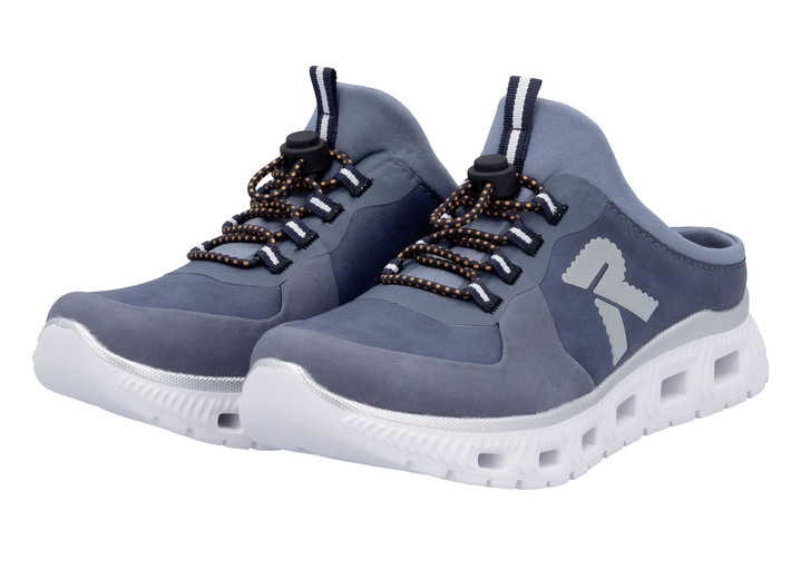 Komfortschuhe - Rieker Slipper mit elastischem Schnellschnürsystem mit Stopper, in Größe 036 bis 042, in Farbe JEANS Ansicht 1