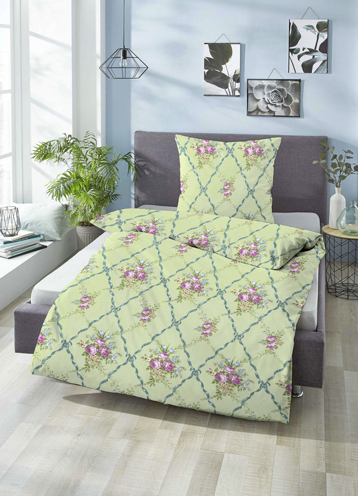 Bettwäschegarnituren - Bettwäsche-Garnitur in kuschelweicher Qualität, in Größe 112 (80/80 cm + 135/200 cm) bis 412 (4-teiliges Sparset), in Farbe GRÜN Ansicht 1