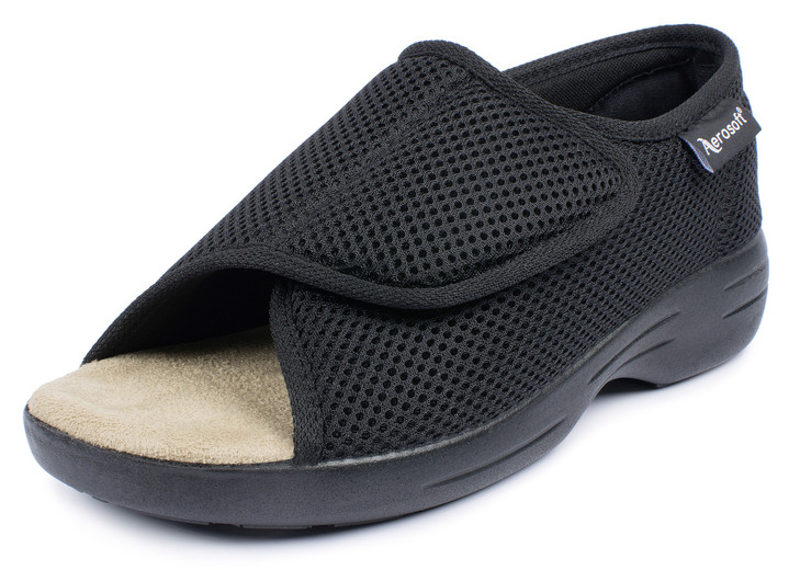 Halbschuhe - Klett-Sandale für Damen und Herren, in Größe 036 bis 046, in Farbe SCHWARZ, in Ausführung Klett-Sandale mit 1 Klettverschluss Ansicht 1
