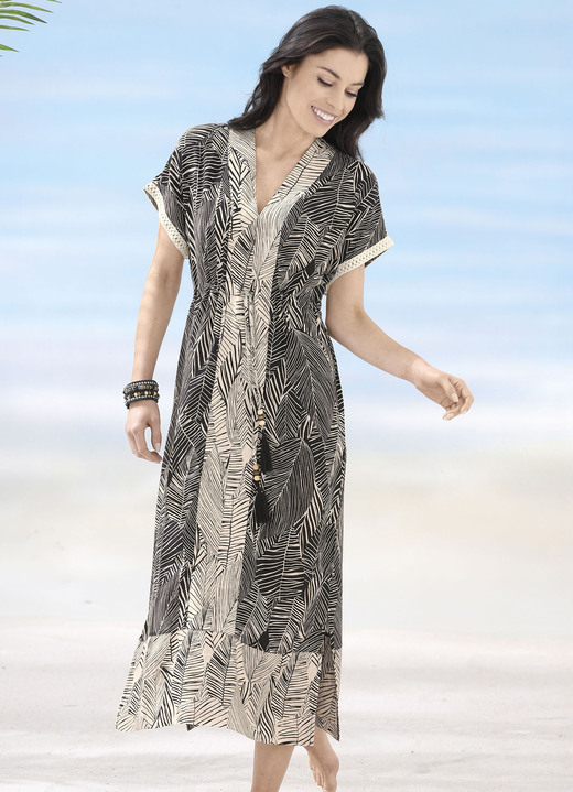 Strandmode - Laurina Kleid aus Viskose, mit Spitzenbesatz, in Größe 034 bis 054, in Farbe SCHWARZ-ECRU