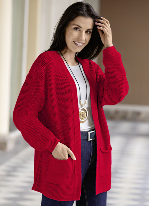 Jacken, Westen & Sets - Strickjacke in Perlfang Jacken, Westen & Sets - Strickjacke in Perlfang, in Größe 038 bis 054, in Farbe ROT