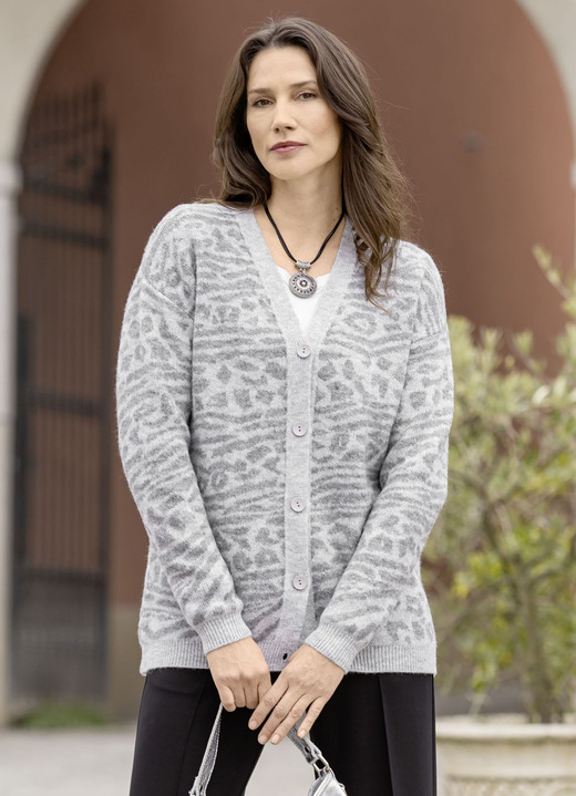 Jacken, Westen & Sets - Strickjacke mit Tierfellmuster, in Größe 036 bis 052, in Farbe GRAU-HELLGRAU Ansicht 1