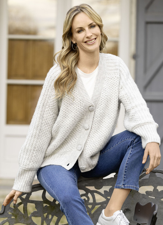 Jacken, Westen & Sets - Strickjacke in Grobstrick, in Größe L(44/46) bis XXL(52/54), in Farbe GRAU MELIERT Ansicht 1
