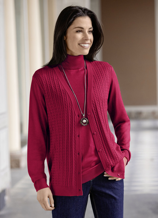 Jacken, Westen & Sets - Strickjacke mit Zöpfchenstruktur Jacken, Westen & Sets - Strickjacke mit Zöpfchenstruktur, in Größe 036 bis 052, in Farbe ROT