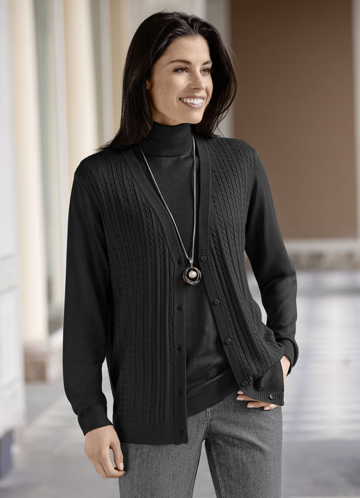 Jacken, Westen & Sets - Strickjacke mit Zöpfchenstruktur Jacken, Westen & Sets - Strickjacke mit Zöpfchenstruktur, in Größe 036 bis 052, in Farbe SCHWARZ