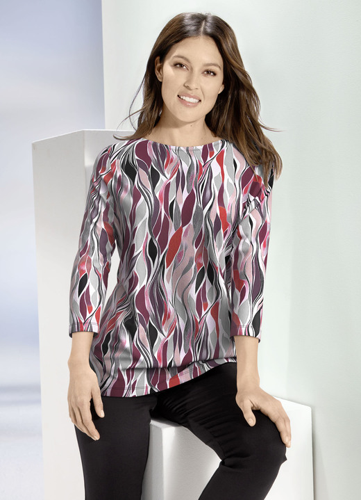 Shirts - Shirt mit modischem U-Boot-Ausschnitt, in Größe 038 bis 054, in Farbe BORDEAUX-ROSÉ-GRAU