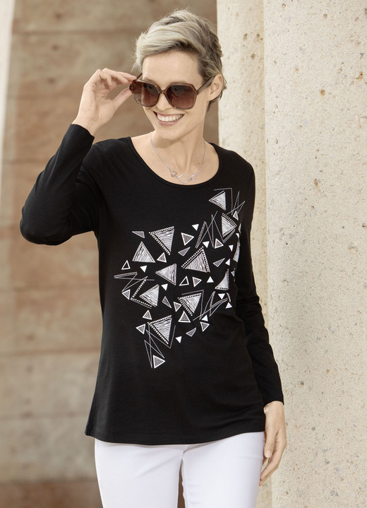 Shirts - Shirt mit Kontrastdruck, in Größe 036 bis 052, in Farbe SCHWARZ Ansicht 1