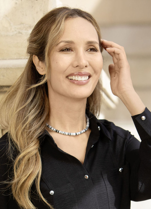 Damen-Modeschmuck - Kautschuk Halskette, in Farbe SCHWARZ-WEISS-GRAU