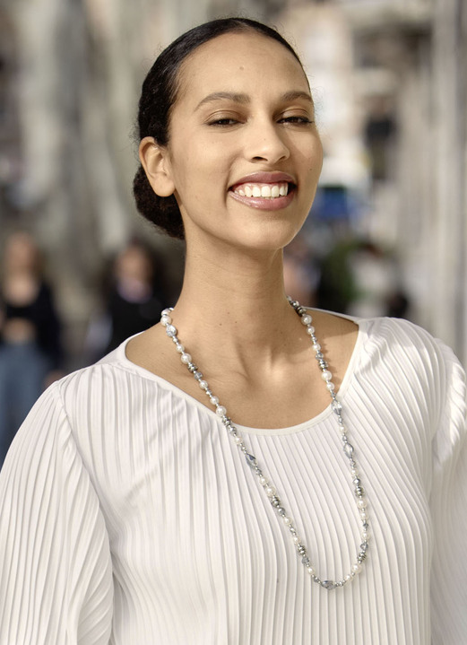 Damen-Modeschmuck - Halskette mit Facettierte Glasperlen, in Farbe WEISS-SILBER