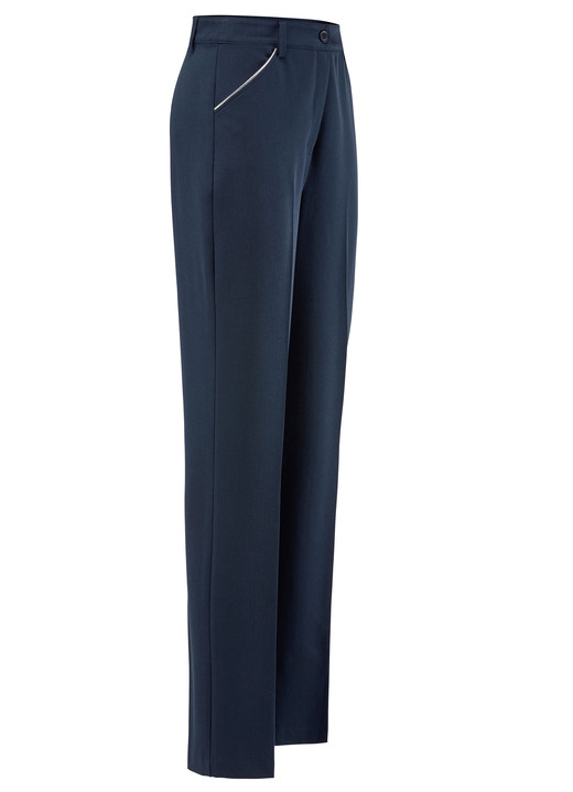 Hosen - Hose mit silberfarbener Kontrastpaspel, in Größe 019 bis 054, in Farbe MARINE Ansicht 1