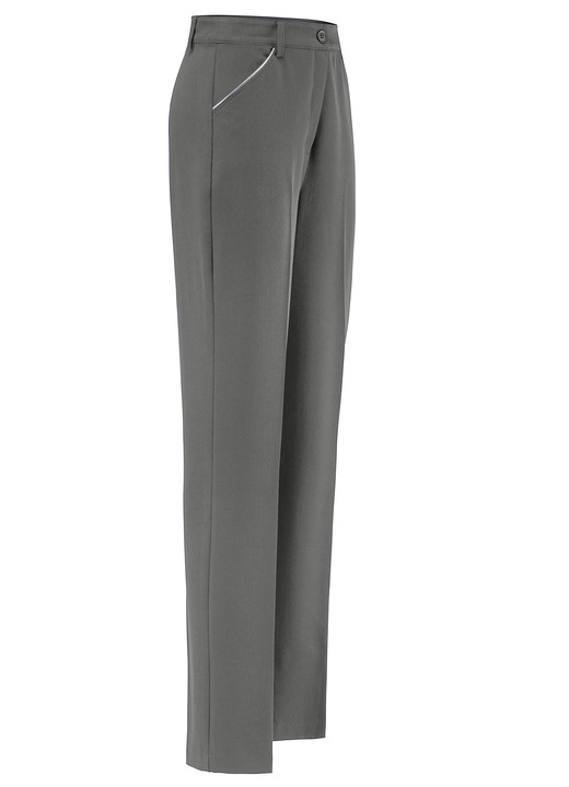Hosen - Hose mit silberfarbener Kontrastpaspel, in Größe 019 bis 054, in Farbe GRAU MELIERT Ansicht 1