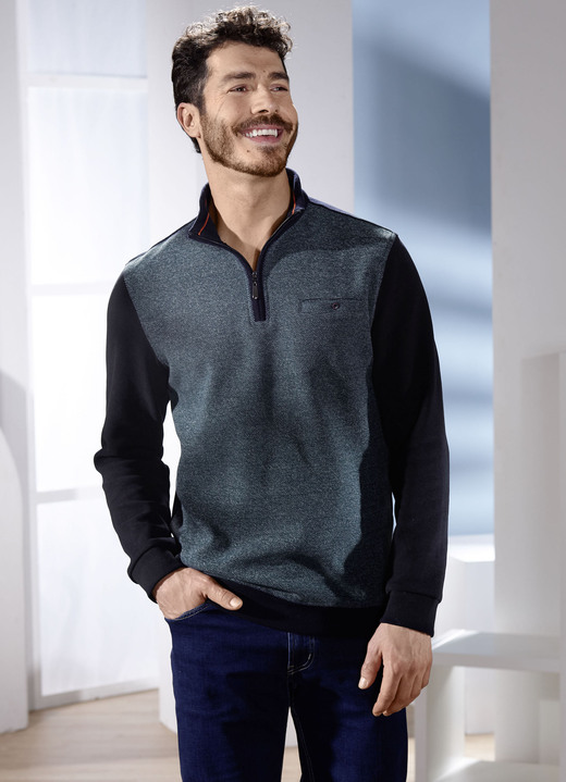 Hemden, Pullover & Shirts - Troyer von „Milano Italy“, in Größe 3XL (64/66) bis XXL (60/62), in Farbe DUNKELBLAU MELIERT-MARINE Ansicht 1