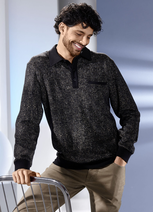 Hemden, Pullover & Shirts - Poloshirt mit Brusttasche, in Größe 046 bis 064, in Farbe SCHWARZ-BEIGE