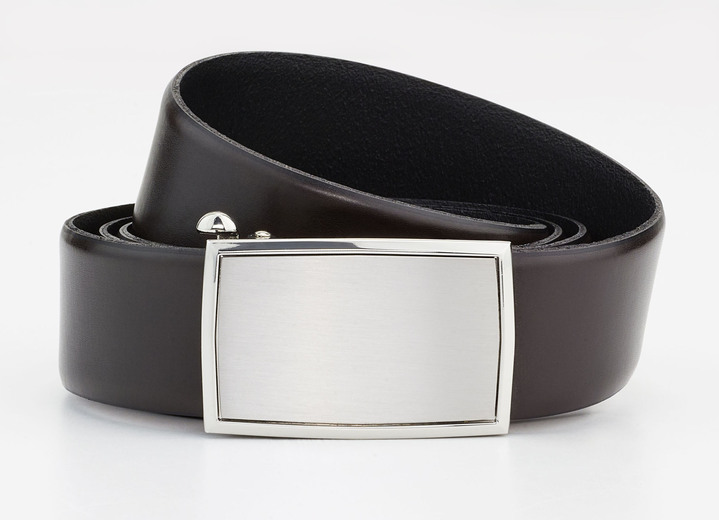 Accessoires    - Herren-Gürtel, 3,5 cm breit mit Automatikverschluss, in Größe 100 bis 120, in Farbe DUNKELBRAUN Ansicht 1