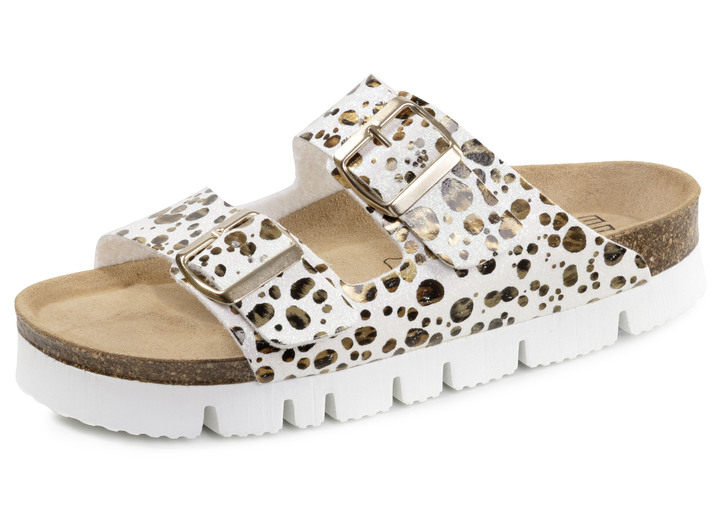 Komfortschuhe - ELENA EDEN, trendige Damen-Pantoletten, Weite H, mit Klettspangen, in Größe 036 bis 042, in Farbe CREME-BRONZE Ansicht 1