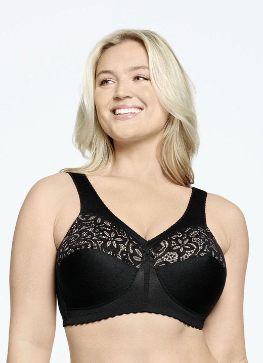 Soft-BH - Glamorise Stütz-BH mit Stickereispitze, in Größe 080 bis 130, in Cup I, in Farbe SCHWARZ Ansicht 1