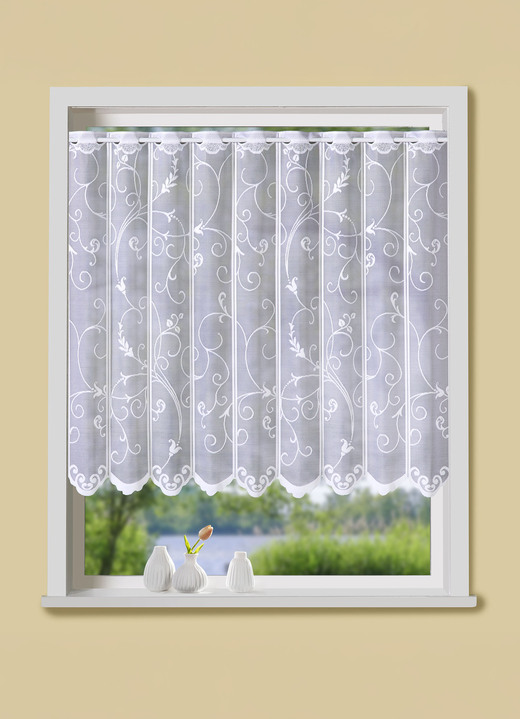 Landhaus & Küche - Kleinfenster-Store in Jacquard-Qualität, in Größe 661 (30x105 cm) bis 890 (120x105 cm), in Farbe WEISS Ansicht 1