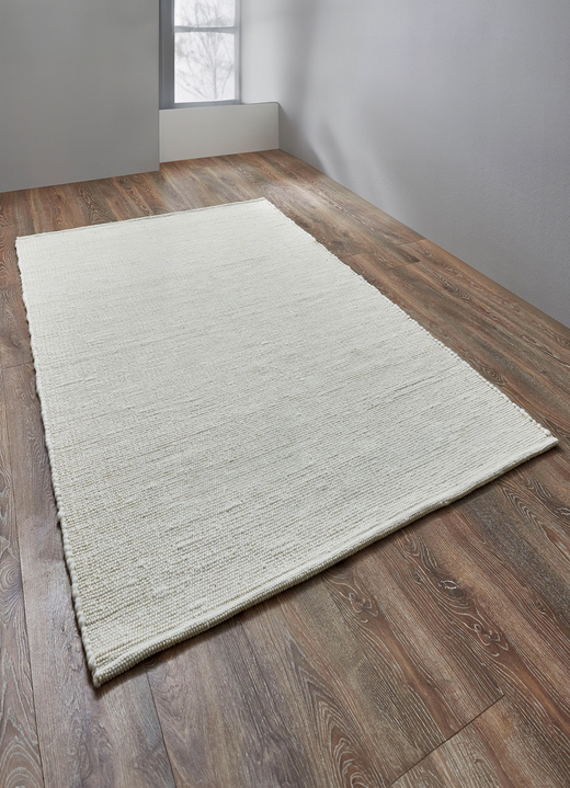 Modern - Handgewebte Brücken und Teppiche aus Schurwolle, in Größe 103 (Brücke, 60x 90 cm) bis 299 (Teppich, 290x390 cm), in Farbe ECRU Ansicht 1