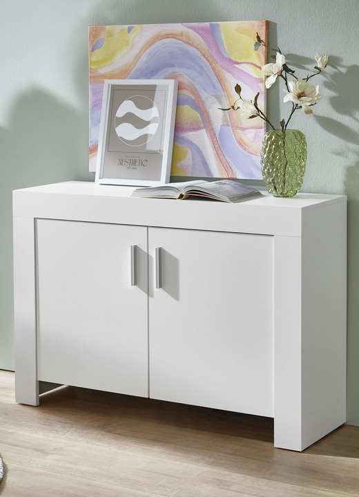 Sideboards & Kommoden - Kommode mit Griffen in Aluminium-Optik, in Farbe WEISS Ansicht 1
