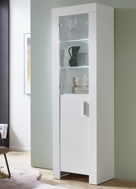 Vitrinen & Highboards - Vitrinen mit LED-Beleuchtung, in Farbe WEISS, in Ausführung 2-türig, Türanschlag links Ansicht 1