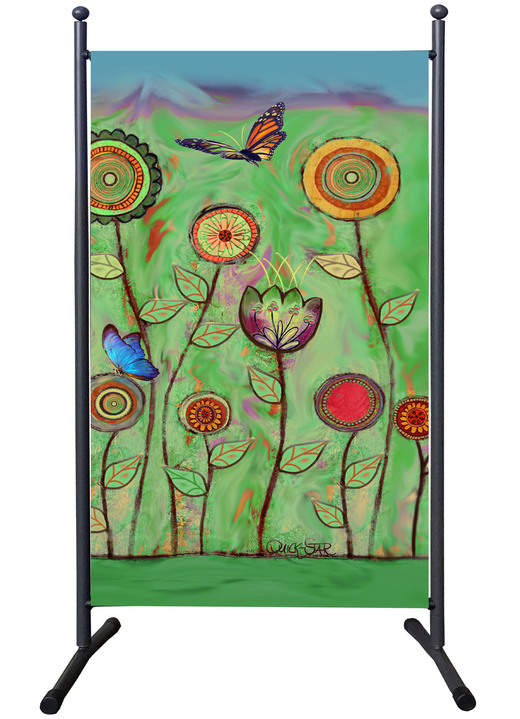 Sichtschutz & Sonnenschutz - Stellwand mit originellem Blumenmotiv, in Farbe GRÜN Ansicht 1
