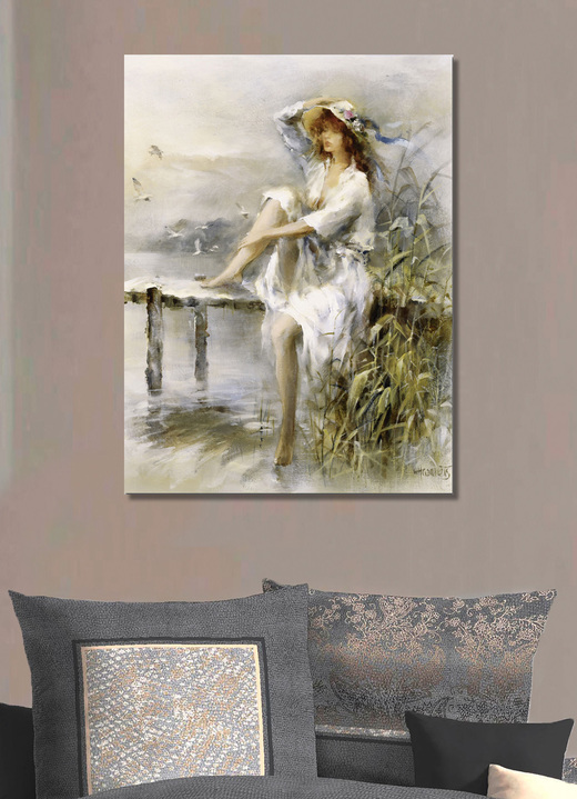 Wohnen mit Stil - Bild Nachdenkliche Frau an einem Idyllischen See vom Künstler Willem Haenraets, in Farbe GRAU Ansicht 1