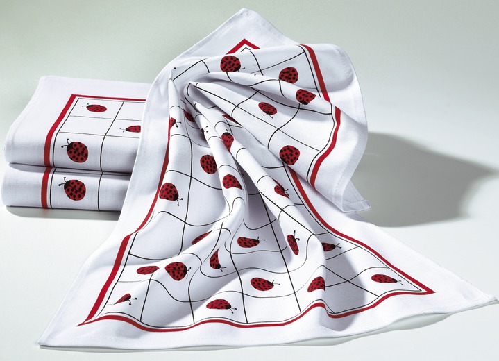 Handtücher - Geschirrtücher, 3er-Set, aus 100% Baumwolle, in Farbe WEISS/ROT