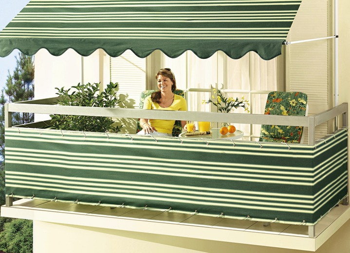 Sichtschutz & Sonnenschutz - Balkonbespannung mit Ösen und Schnur, in Größe 075 (Höhe 75 cm) bis 090 (Höhe 90 cm), in Farbe GRÜN-WEISS Ansicht 1